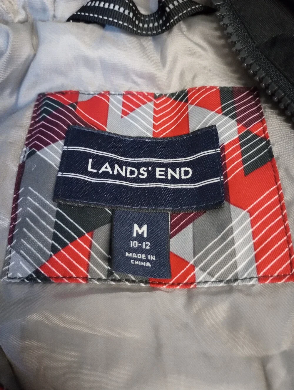 Lands' End Kids Geometric Hooded Red, Gray & Black Jacket Size Medium (10-12)